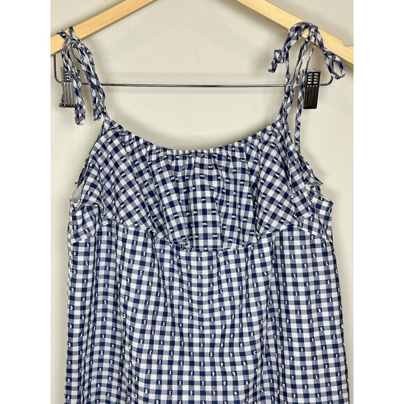 J Crew Blue White Gingham Plaid Ruffle Eyelet Tie Shoulder Top Blouse Size 4 NWT - Picture 3 of 10